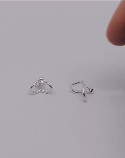 Sterling Silver Chevron Huggie Earrings – Minimalist V-Shape Studs