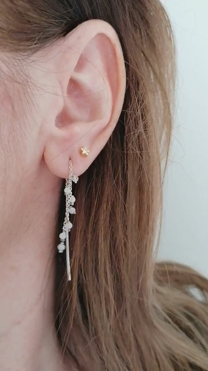 Threader Chain Earrings in 925 Silver with Moonstone Crystal Beads – Ideal Gift for Her