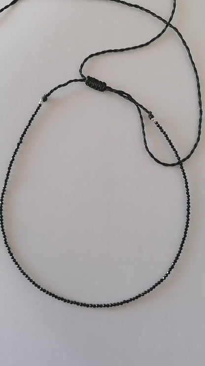 Black Spinel Choker Necklace - Delicate Beaded Gemstone Jewelry