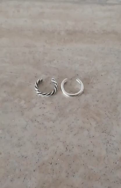 Conch Cuff Earrings Set of Two - Sterling Silver 925 Hoop Wrap Earrings - No Piercing Required