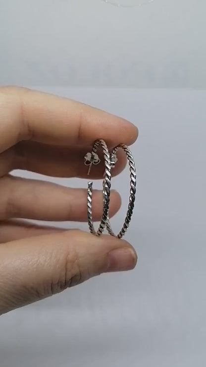 Sterling Silver Twisted Hoop Earrings for Women